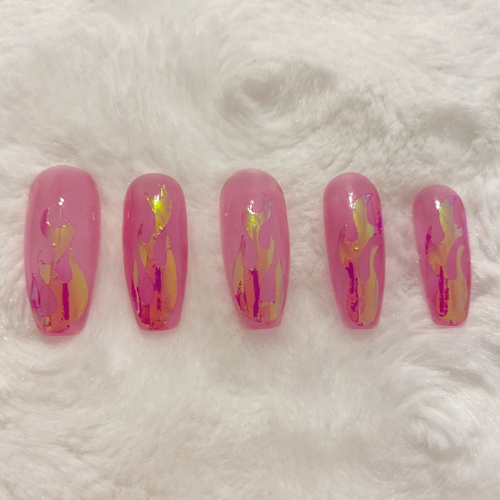 Pink Jelly Flames LUXURY PRESS-ON NAILS
